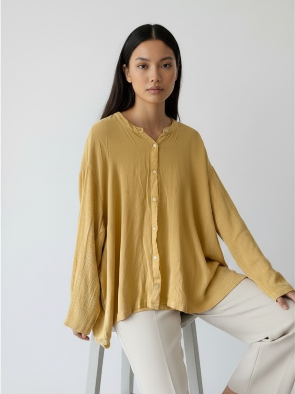 WeWoreWhat Women’s Mustard Button-Front Relaxed Blouse